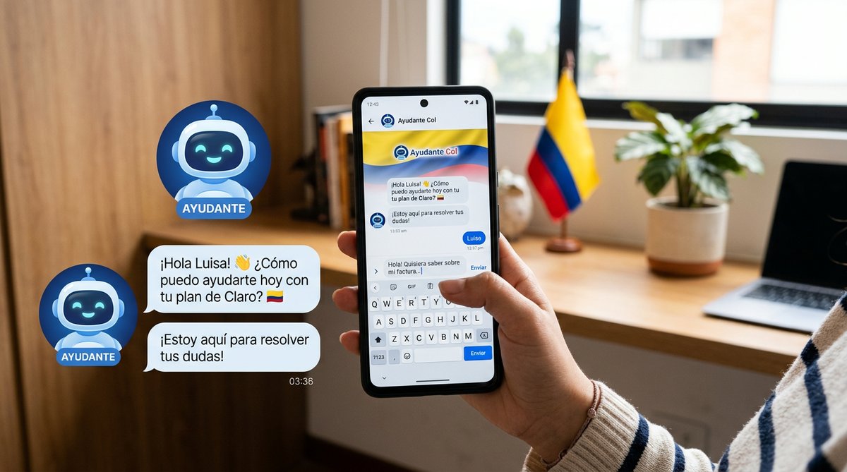 Soluciones IA para retail Colombia: Chatbot amigable en smartphone, atención al cliente.